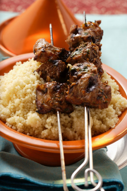 Moroccan-style Lamb Kebabs over Couscous