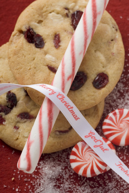 Cranberry cookies, candy cane and mint candies