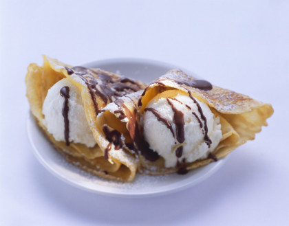 Chocolate Crepes with Vanilla Ice Cream
