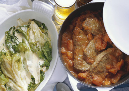 Stewed steak with chicory