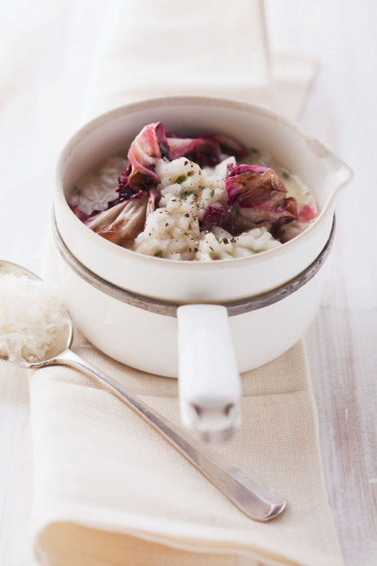 Creamy Rice with Red Leaves