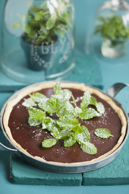 Dark chocolate and herb tart