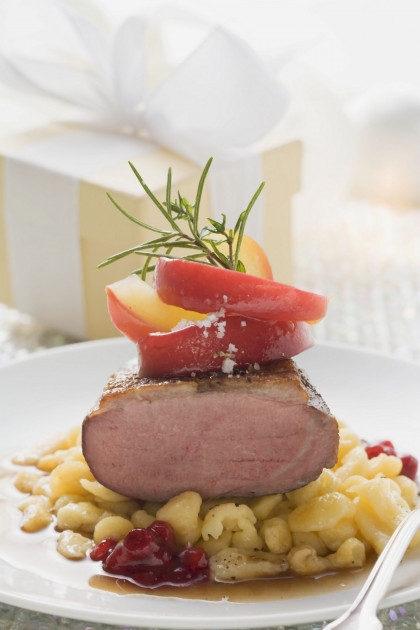 Smoked Duck Breast over Spaetzle