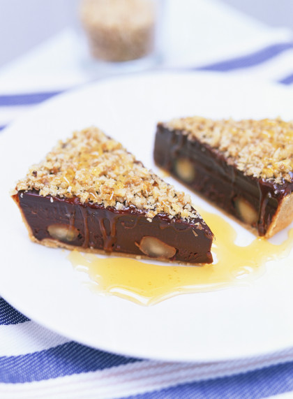 Chocolate tart with macadamia nuts