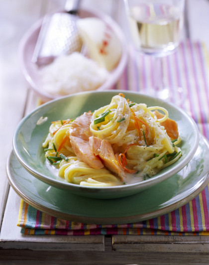Linguine with salmon and cheese & chive sauce
