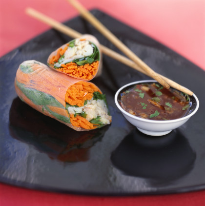 Thai spring rolls with chilli - peanut dip