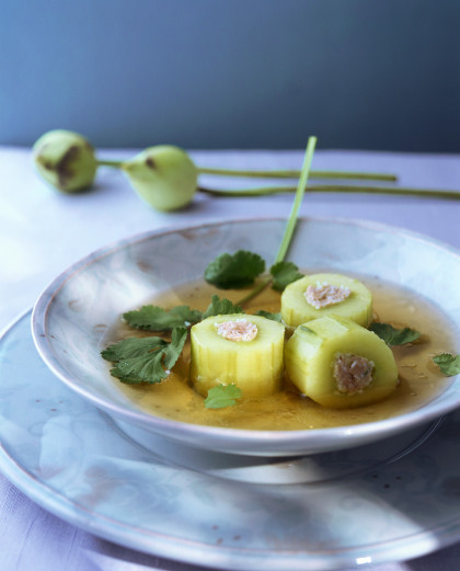 Thai Tomjuddang soup with stuffed cucumbers
