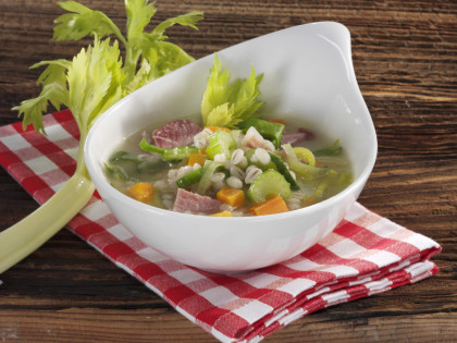 Tyrolean barley soup with salted, smoked pork and vegetables