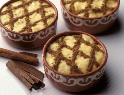 Portuguese rice dessert with cinnamon