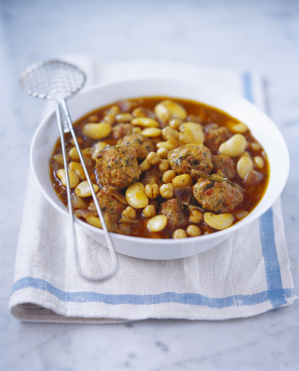 White bean stew with lamb meatballs