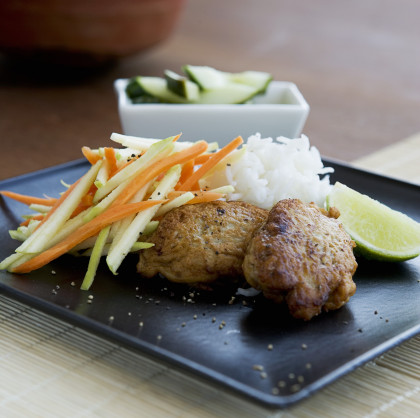 Fish cakes with vegetables and rice (Thailand)