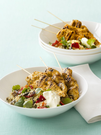 Moroccan chicken skewers with couscous