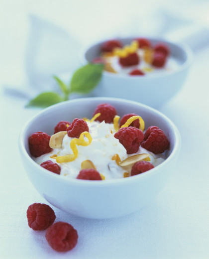 Lemon ricotta cream with raspberries
