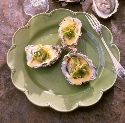 Saffron oysters with leeks (Ireland)