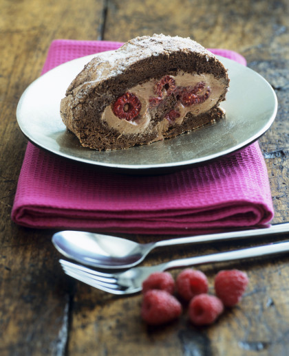Chocolate and berry roulade