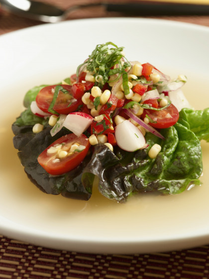 Sweetcorn salad on lettuce