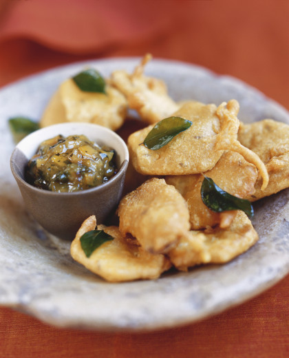 Potato bhajis with papaya chutney