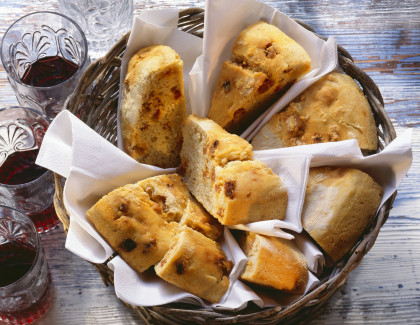 Portugese bread stuffed with diced sausage