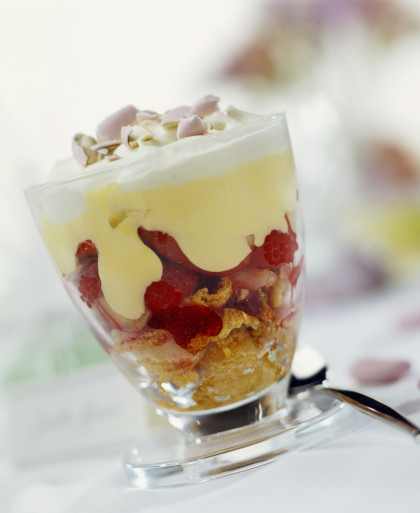 Raspberry trifle with vanilla sauce