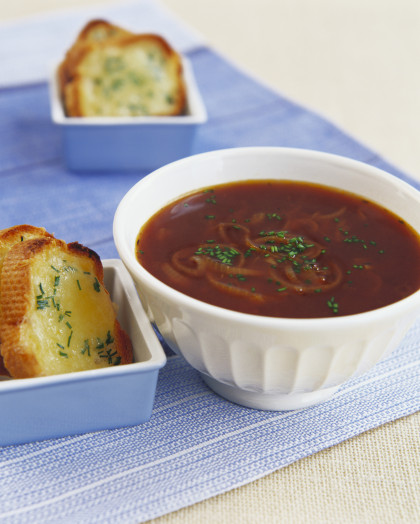 Oxtail soup with grilled cheese and chive bread