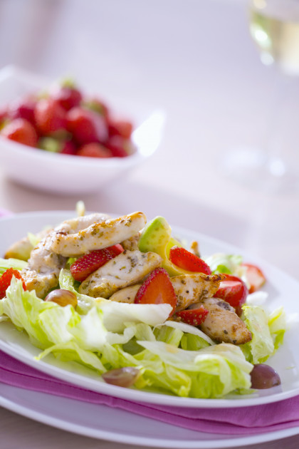Chicken salad with avocado and strawberries