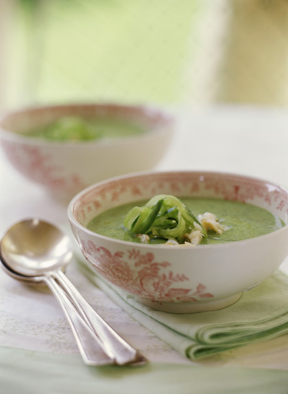 Chilled cucumber soup with crab meat