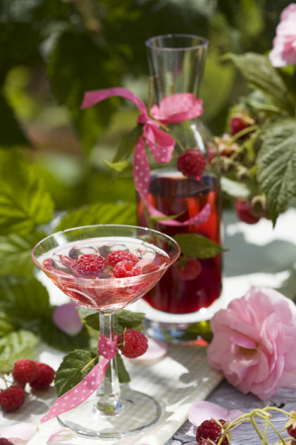 Home-made raspberry liqueur
