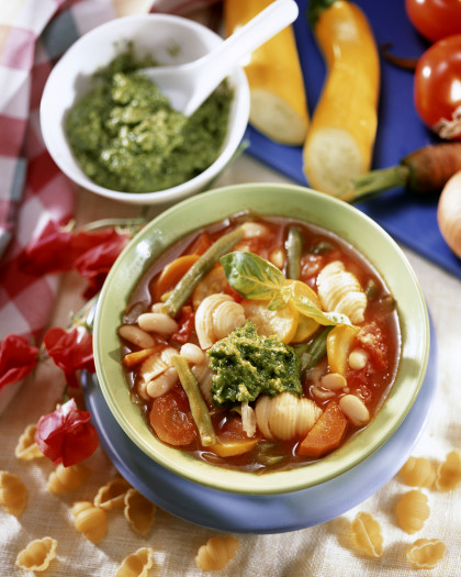 Minestrone soup with pesto