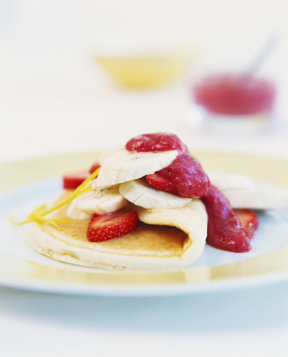 Pancakes with banana and strawberry filling