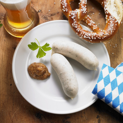 White sausage, pretzels and wheat beer