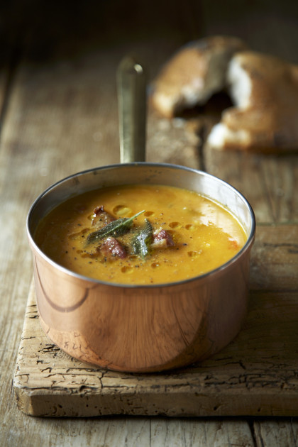 Pumpkin soup with sage and bacon