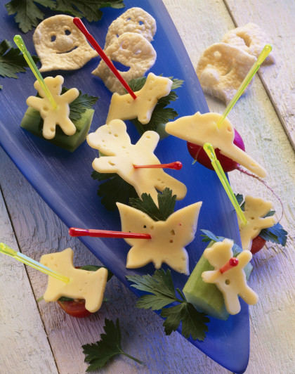 Funny crudite canapés with cheese shapes
