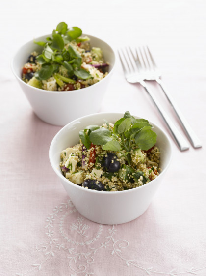 Quinoa salad with black olives and feta cheese
