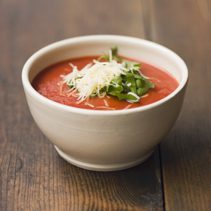 Tomato soup with parmesan and basil