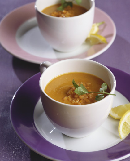 Red lentil soup with fresh coriander