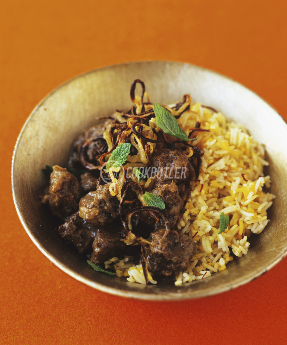 Beef biryani with fried onions, India | preview