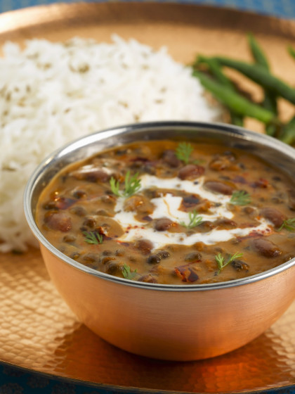 Creamy black bean soup with rice (India)