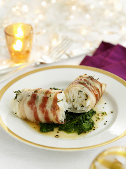 Fish wrapped in bacon for Christmas