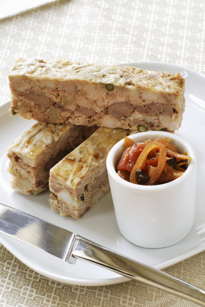Duck terrine with green pepper and onion chutney