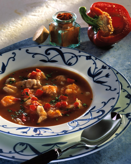 Hungarian fish soup with red peppers