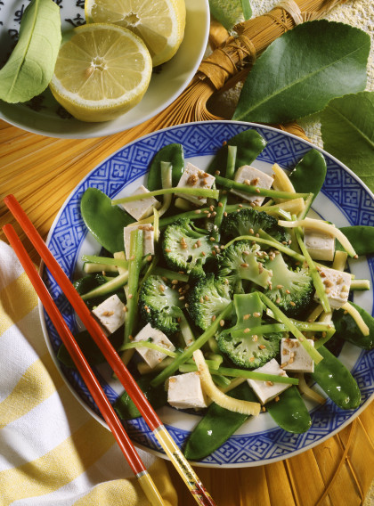 Chinese stir-fry - fried vegetables with tofu and sesame