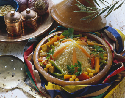 Couscous with vegetables, pine nuts and garlic