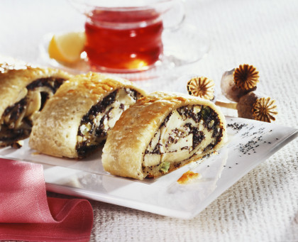Poppy seed and apple strudel