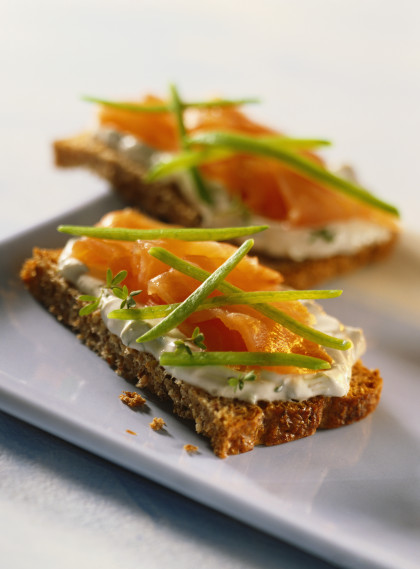 Linseed bread with low fat quark and smoked salmon