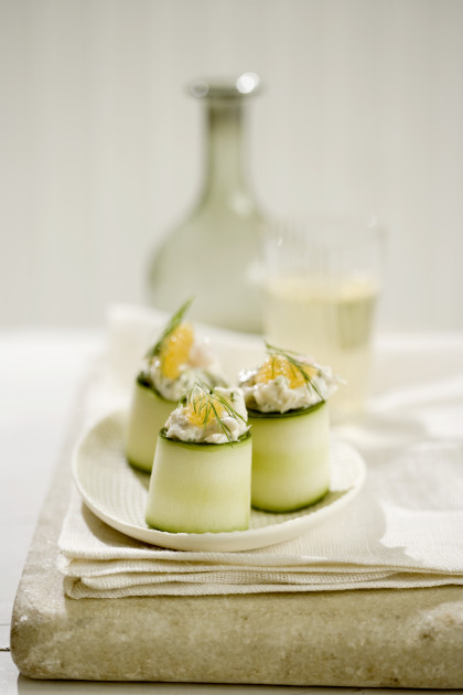 Courgette rolls with a seafood filling