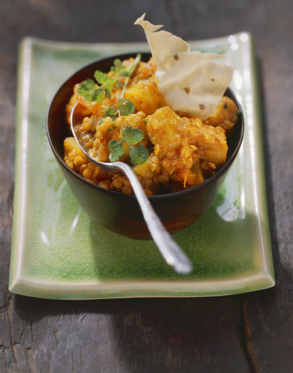 Potato curry with red lentils