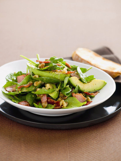 Spinach and avocado salad, with bacon