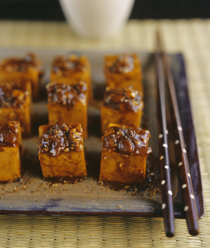Fried Sichuan-style tofu cubes