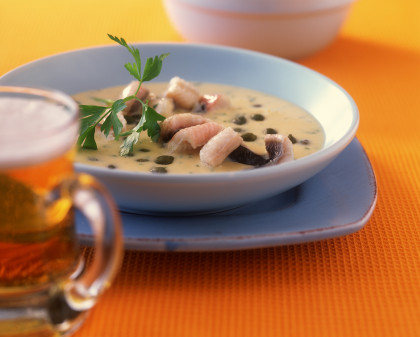 Dutch eel soup with capers and parsley