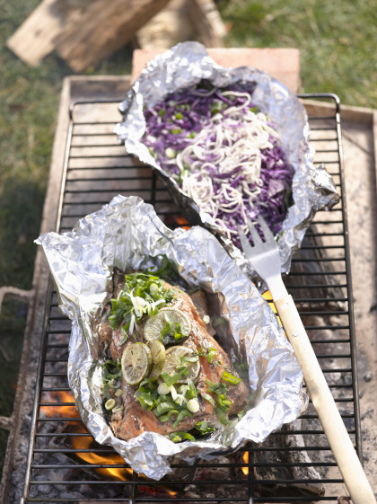 Thai barbecued salmon with Asian noodle salad